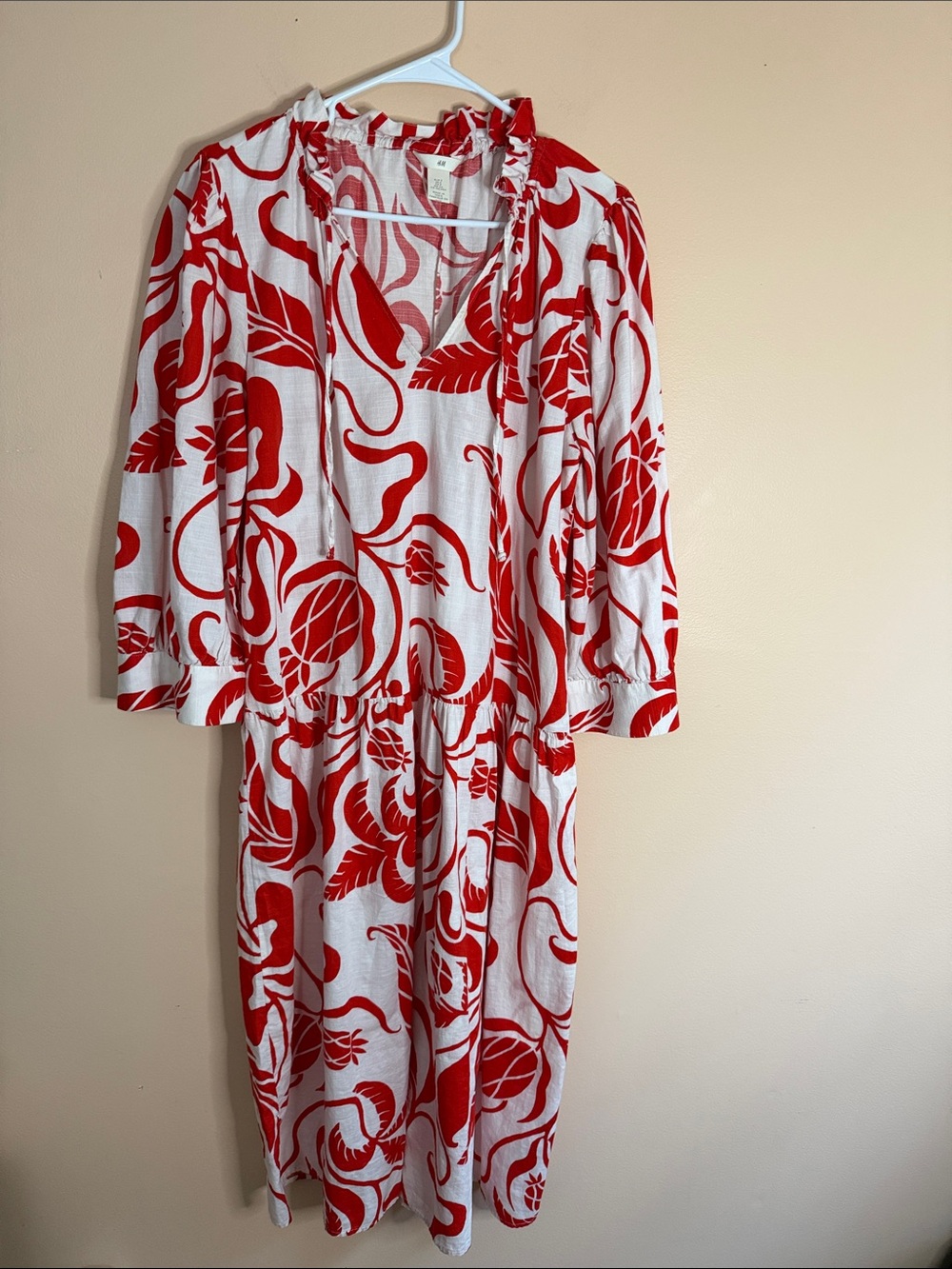 H&M Red & White Floral-Print Midi Dress